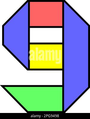 Font alphabet folded from colored paper, number made in multi-colored ribbon, vector illustration 10EPS Stock Vector