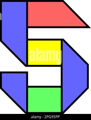 Font alphabet folded from colored paper, number made in multi-colored ribbon, vector illustration 10EPS Stock Vector