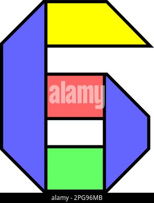 Font alphabet folded from colored paper, Arab number six logo made in multi-colored ribbon, vector illustration 10EPS Stock Vector