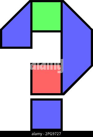Font alphabet folded from colored paper, question mark made in multi-colored ribbon, vector illustration 10EPS Stock Vector
