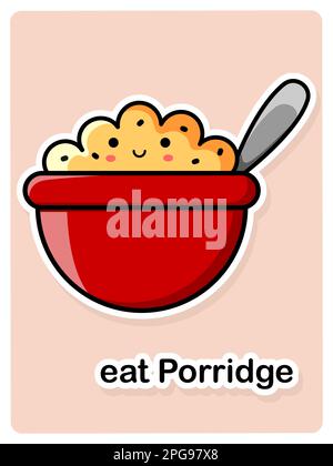 Postcard Eat porridge. Poster with a picture of a plate of porridge. Vector illustration. Stock Vector