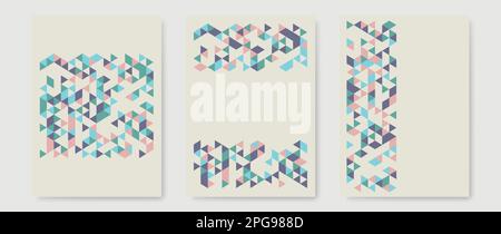 Set of retro design vintage vector covers. Geometric compositions of colored triangles for book covers, posters, flyers, magazines, business annual Stock Vector