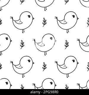 Cute spring bird seamless pattern vector illustration. Doodle kids wallpaper Stock Vector