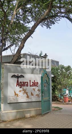 Bangalore,Karnataka,India-September 18 2022: Entrance board of beautiful Agara lake. Well maintained lake in Bangalore for walking, relaxation etc. Stock Photo