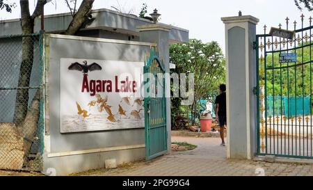 Bangalore,Karnataka,India-September 18 2022: Entrance board of beautiful Agara lake. Well maintained lake in Bangalore for walking, relaxation etc. Stock Photo