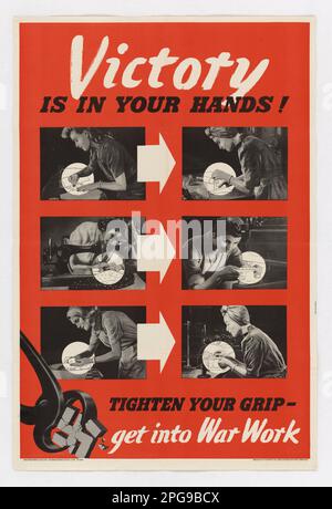 Victory is in Your Hands!. Printed By: Johnson Riddle & Co., Ltd. Contributor: Her Majesty's Stationery Office; Ministry of Labour and National Service. 1942 - 1945.  Office for Emergency Management. Office of War Information. Domestic Operations Branch. Bureau of Special Services. 3/9/1943-9/15/1945. World War II Foreign Posters Stock Photo