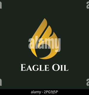 Eagle Oil Water Drop Falcon Bird Fuel Petroleum Logo Stock Vector