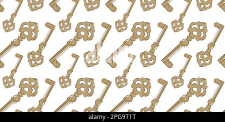 Beautiful antique key from a vintage chest or from your heart. Seamless pattern for the cover of a personal diary, planner, sketchbook, notebook. Styl Stock Vector