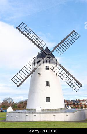 Lytham St Annes Windmill. Lytham Windmill is situated on Lytham Green in the coastal town of Lytham St Annes, Lancashire, England. United Kingdom - 24 Stock Photo