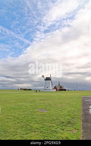 Lytham St Annes Windmill. Lytham Windmill is situated on Lytham Green in the coastal town of Lytham St Annes, Lancashire, England. United Kingdom - 24 Stock Photo