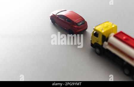 toy car and truck on white background Stock Photo