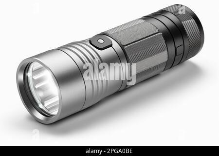 Close-up of a flashlight, isolated on white background Stock Photo