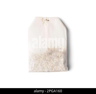 Rectangular tea bag without label isolated on white background close-up top view with space for text. Stock Photo