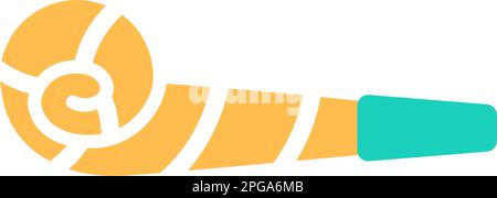 Color Birthday whistle flat icon isolated on white background. Striped yellow event decoration design. Abstract minimal anniversary celebration toy. F Stock Vector