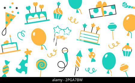 Party store flat line business card template. Event service visit card design. Bright celebrating color elements for birthday carnival festival. Fun c Stock Vector