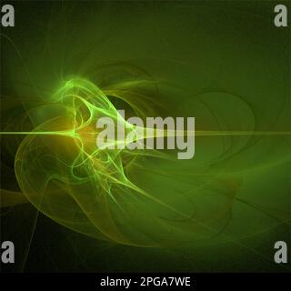 yellow and green abstract drawing on a black background, color digital graphics, design Stock Photo