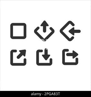 Square and arrow System User Interface UI Vector Icon Set. Log in log out upload download share icons. Stock vector illustration isolated on white Stock Vector