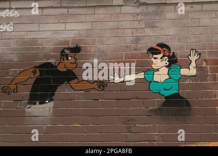 USA, Maine Portland, Wall Art, Pop Art, Alley off Center Street, south of Spring St. Stock Photo