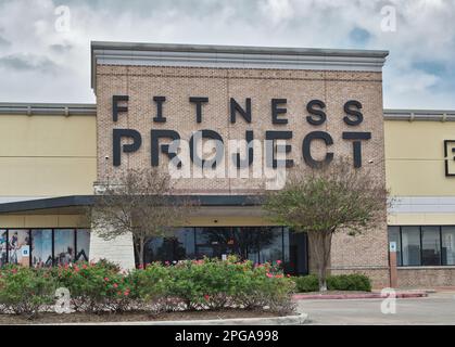 Humble, Texas USA 02-26-2023: Fitness Project building exterior in Humble, TX. Health and fitness business chain located in Texas. Stock Photo