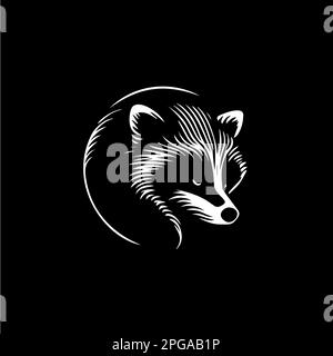 Raccoon head dotwork tattoo with dots shading, wild animal logo template, tippling tattoo. Hand drawing bird emblem on black background for body art Stock Vector