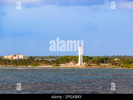 Mahahual Lighthouse at Mahahual Village and Costa Maya Cruise Port on Yucatan Peninsula, Mexico. Stock Photo