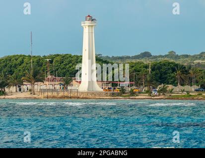 Mahahual Lighthouse at Mahahual Village and Costa Maya Cruise Port on Yucatan Peninsula, Mexico. Stock Photo