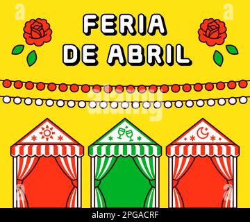 Feria de Abril (Spanish for April Fair) traditional festival in Seville, Spain. Flat cartoon design poster with lanterns and casetas. Vector clip art Stock Vector