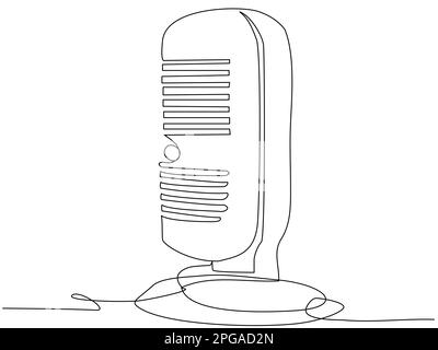 Round studio microphone in one line on a white background. Stock Vector