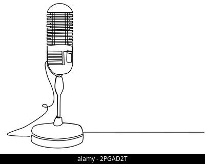 Round studio microphone in one line on a white background. Stock Vector