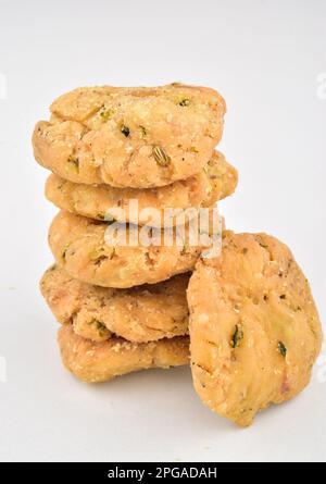 Methi mathri indian snacks isolated on white background Stock Photo