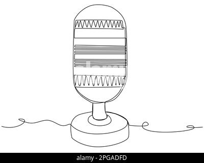 Round studio microphone in one line on a white background. Stock Vector