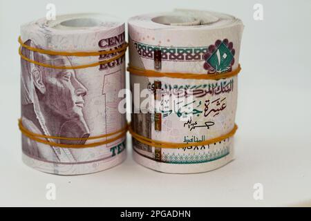 Egypt money roll pounds isolated on white background, 50 LE fifty ...