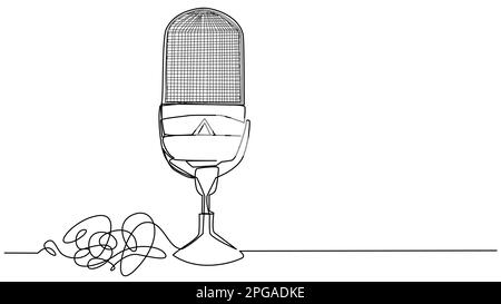 Round studio microphone in one line on a white background. Stock Vector