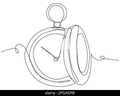 One line pocket watch on a white background. Concept image of time. Stock vector illustration with editable stroke. Stock Vector