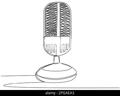 Round studio microphone in one line on a white background. Stock Vector