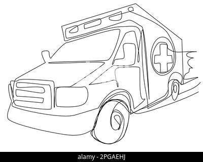 Driving ambulance in one line on a white background.  Stock Vector