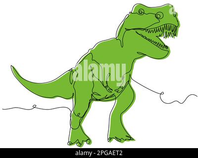 Dinosaur in one line on a white background.  Stock Vector