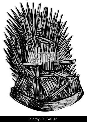 Iron throne with swords in sketch style on a white background.  Stock Vector