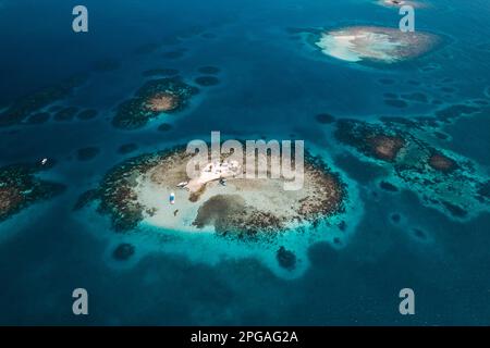 Aerial photo of South Silk Caye in the Gladden Spit and Silk Cayes Marine Reserve in Belize. Stock Photo