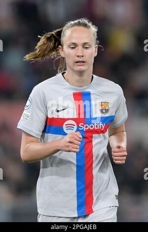 Rome, Italy. 21st Mar, 2023. Caroline Graham Hansen of FC Barcelona looks on during the Womens Champions League quarter final match between AS Roma Women and Barcelona at Stadio Olimpico, Rome, Italy on 21 March 2023. Credit: Giuseppe Maffia/Alamy Live News Stock Photo