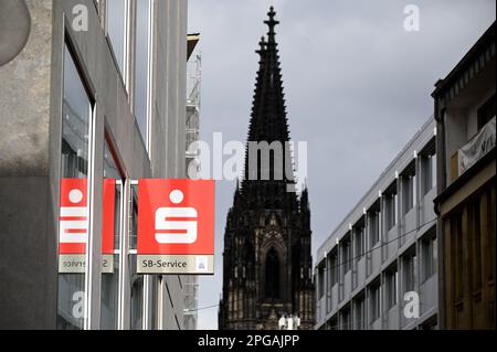Cologne, Germany. 19th Mar, 2023. Logo, lettering of the savings bank with self-service Credit: Horst Galuschka/dpa/Alamy Live News Stock Photo