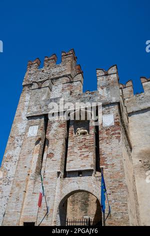 Sirmione town and castle on Lake Garda, Italy, on a bright summer day Stock Photo