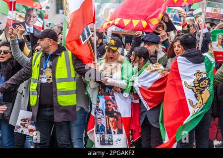 WESTMINSTER, ENGLAND - 27 February 2023: People supporting Prince Reza Pahlavi who was visiting to give a talk in Parliament Stock Photo