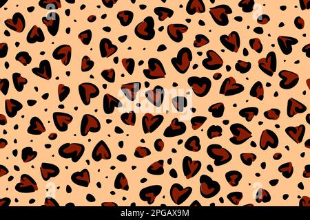 Leopard fur seamless pattern with heart shaped stains. Stock Vector