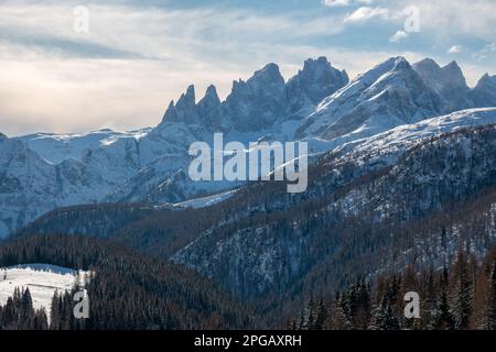 The view of Col Margherita from the winter hiking trail to Rifugio Fuciade, Dolomites, Italy Stock Photo