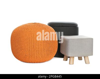 Different poufs on white background. Home design Stock Photo