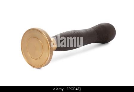 Stamp with wooden handle isolated on white Stock Photo