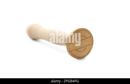 Stamp with wooden handle isolated on white Stock Photo