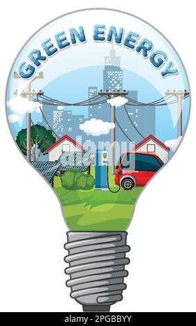 Green energy text with lightbulb banner template illustration Stock Vector
