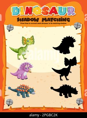 Dinosaur Shadow Matching Game Template illustration Stock Vector Image ...